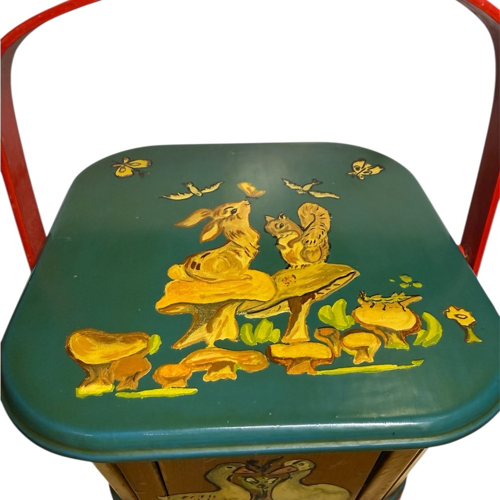 Vintage Hand-Painted Woodland Bunny & Squirrel Basket - Picture 2 of 10